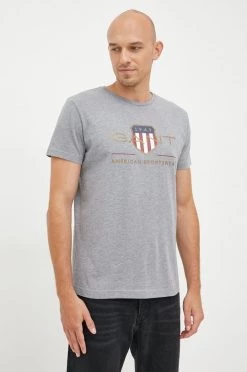 Ανδρικά Μπλουζάκια Βαμβακερό μπλουζάκι Gant γκρι