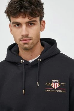 Ανδρικά Χωρίς φερμουάρ Μπλούζα Gant μαύρο, με κουκούλα