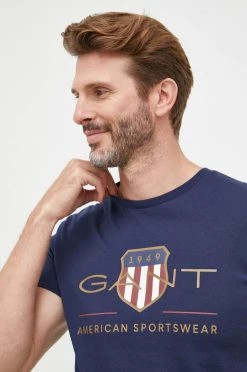 Ανδρικά Μπλουζάκια Βαμβακερό μπλουζάκι Gant ναυτικό μπλε -Ρούχα Εκπτώσεις unnamed file 1407