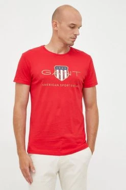 Ανδρικά Μπλουζάκια Βαμβακερό μπλουζάκι Gant κόκκινο