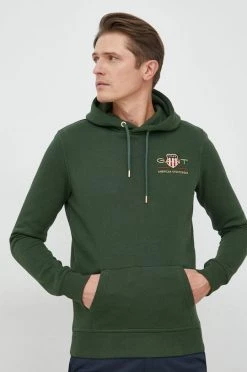 Ανδρικά Χωρίς φερμουάρ Μπλούζα Gant πράσινο, με κουκούλα