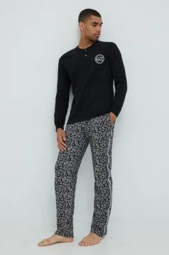 Ανδρικά Πιζάμα Βαμβακερές πιτζάμες Michael Kors μαύρο
