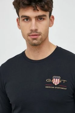 Ανδρικά Μακρυμάνικα Βαμβακερή μπλούζα με μακριά μανίκια Gant μαύρο