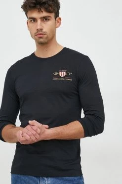 Ανδρικά Μακρυμάνικα Βαμβακερή μπλούζα με μακριά μανίκια Gant μαύρο -Ρούχα Εκπτώσεις unnamed file 638