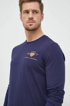 Ανδρικά Μακρυμάνικα Βαμβακερή μπλούζα με μακριά μανίκια Gant ναυτικό μπλε