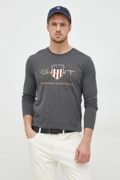 Ανδρικά Μακρυμάνικα Βαμβακερή μπλούζα με μακριά μανίκια Gant μαύρο