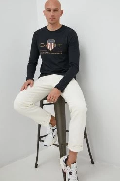 Ανδρικά Μακρυμάνικα Βαμβακερή μπλούζα με μακριά μανίκια Gant μαύρο