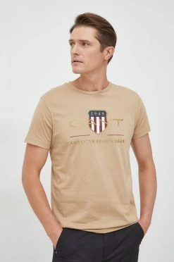 Ανδρικά Μπλουζάκια Βαμβακερό μπλουζάκι Gant μπεζ