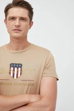 Ανδρικά Μπλουζάκια Βαμβακερό μπλουζάκι Gant μπεζ -Ρούχα Εκπτώσεις unnamed file 694