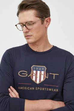 Ανδρικά Μακρυμάνικα Βαμβακερή μπλούζα με μακριά μανίκια Gant ναυτικό μπλε